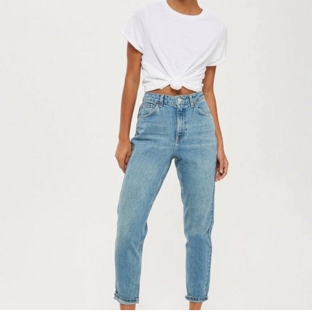 Topshop Moto Mom Jean High Rise Medium Wash size 14